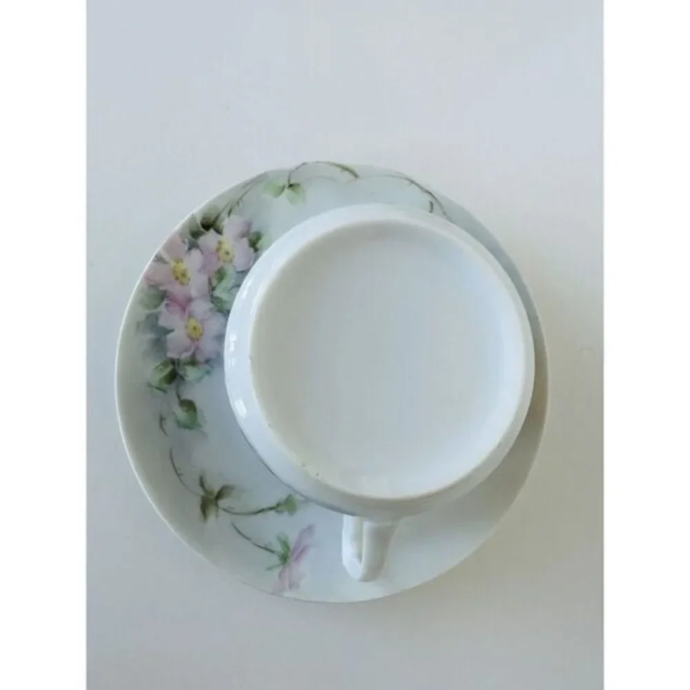 Vintage Hand Painted Pink‎ Flowers Tea Cup & Saucer Set No Marks See Photo S